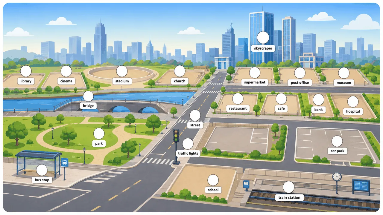 City map with labeled places