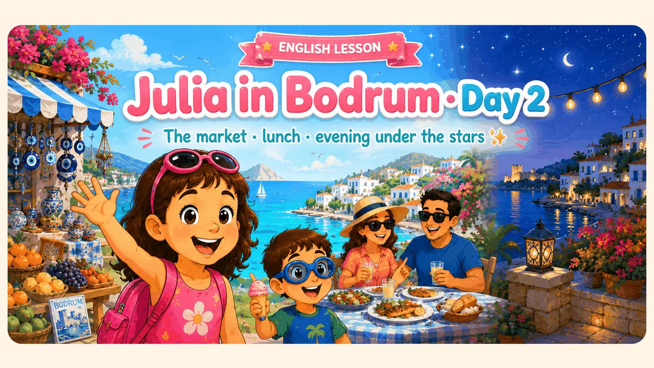 Julia in Bodrum · Day 2 — The market · lunch · evening under the stars
