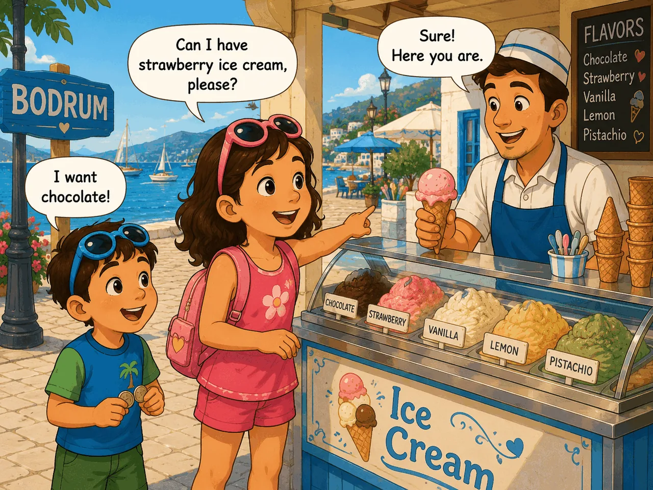 Julia and John at the ice cream shop in Bodrum