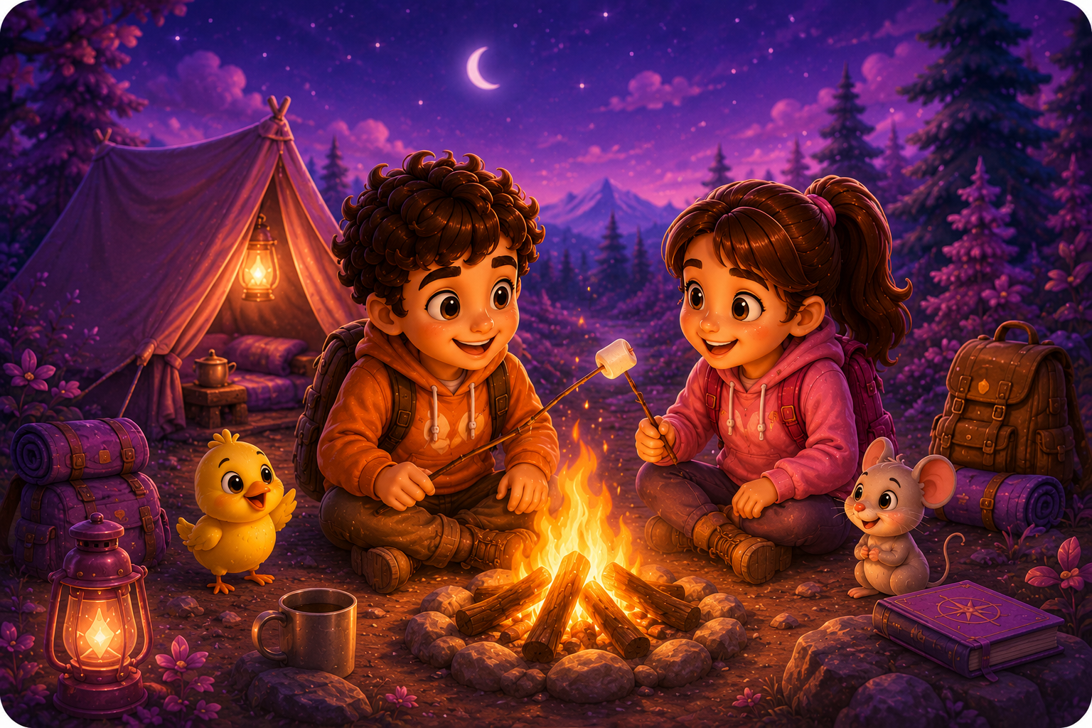 Tom and Sally sit by a campfire before the final story