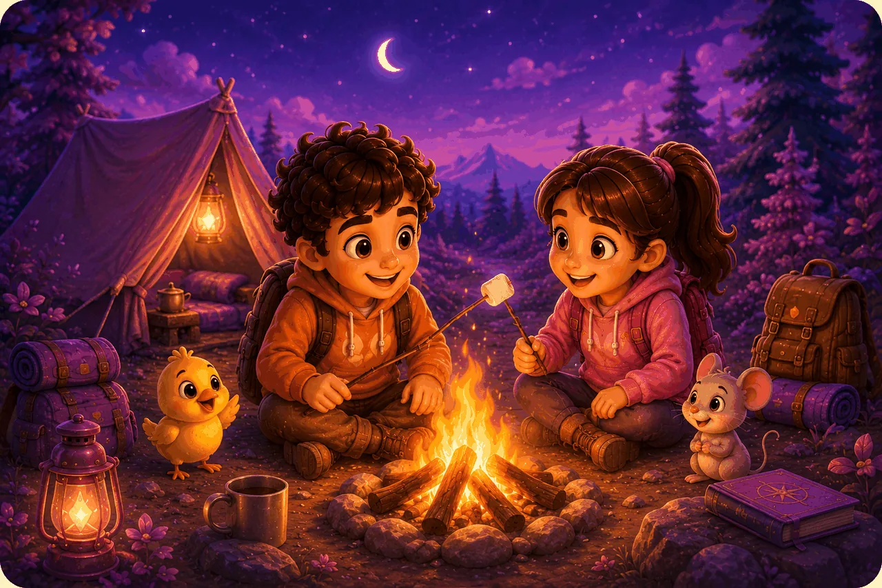Tom and Sally sit by a campfire before the final story