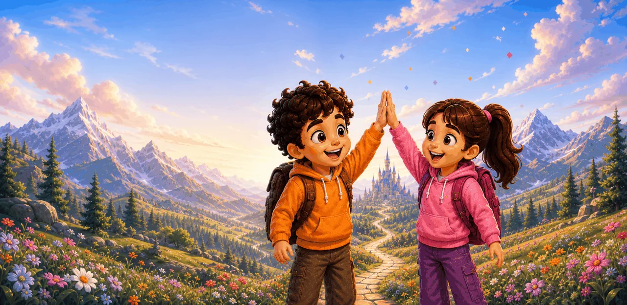 Tom and Sally celebrate the adventure with a high five
