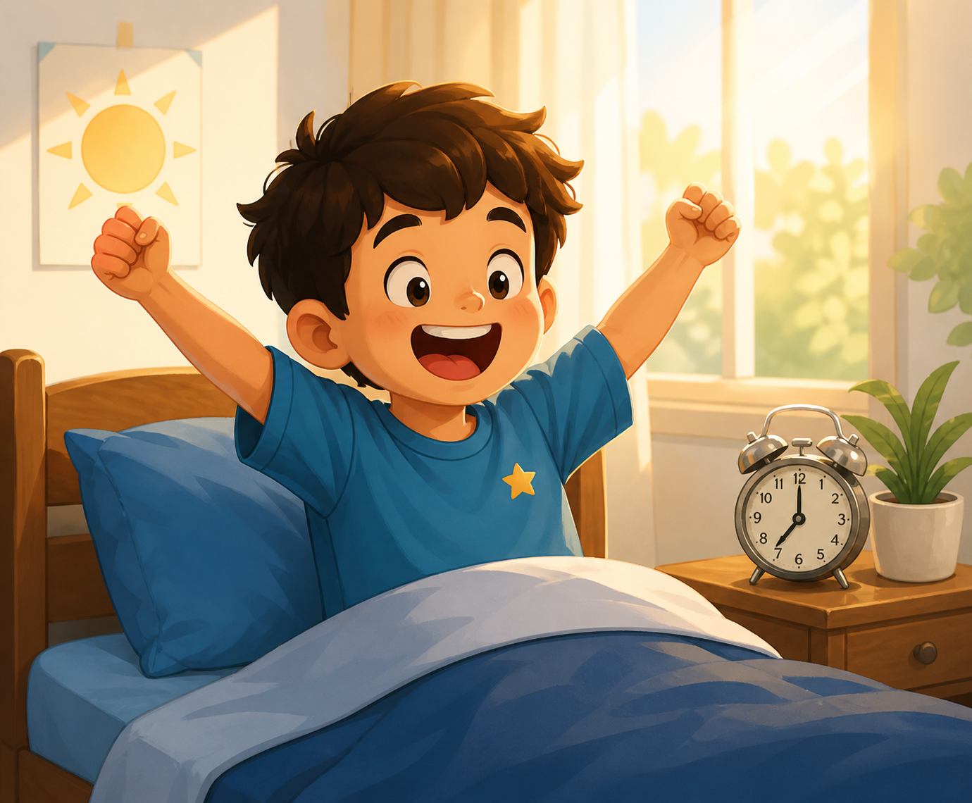Alex gets up in the morning