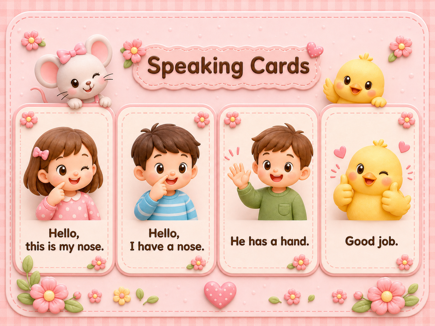 Pink speaking cards with body sentences