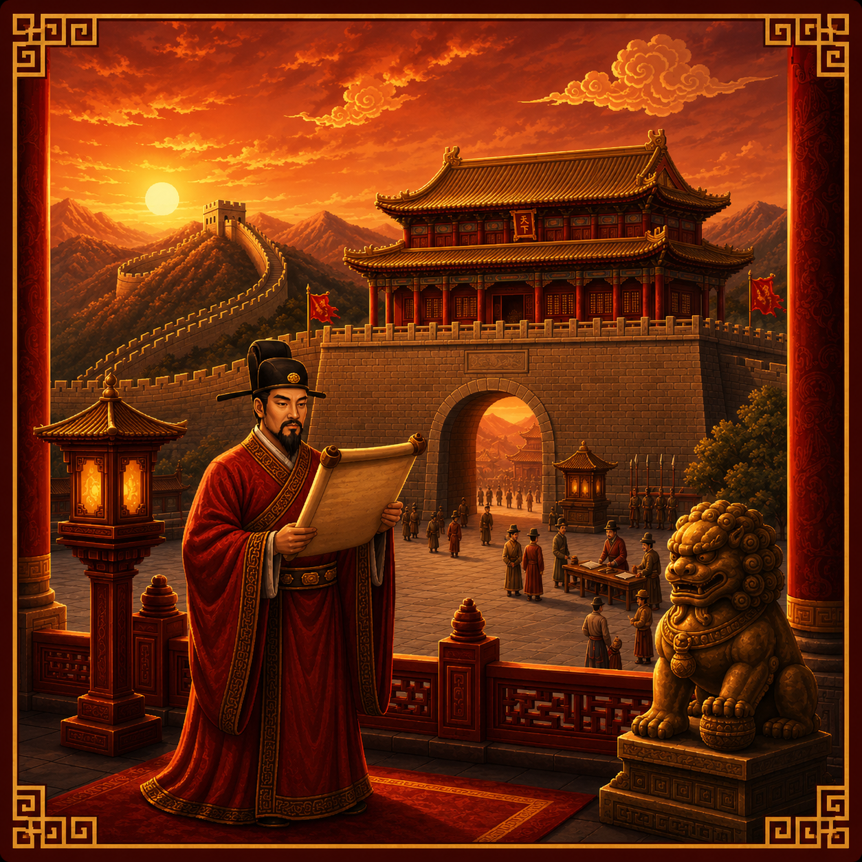 Ancient Chinese official near the Great Wall