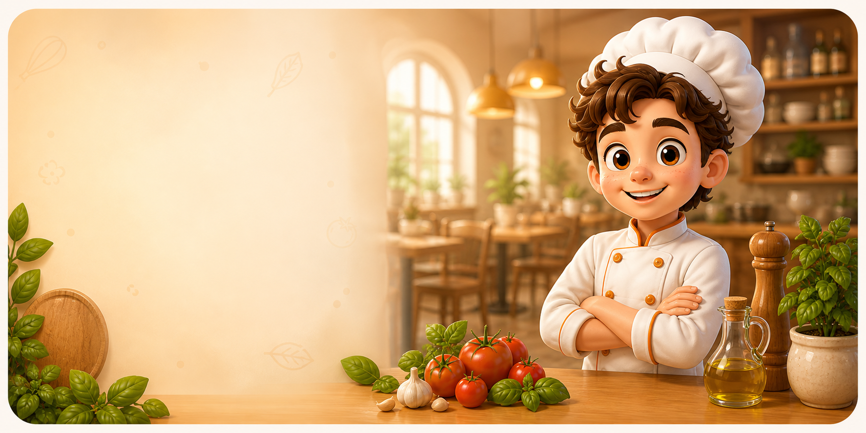 Chef boy in a restaurant kitchen