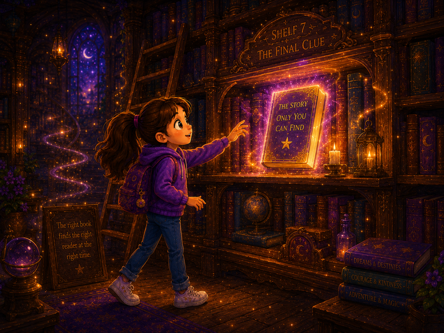 Julia walks through the whispering library toward the Conditional Door — click to enlarge.