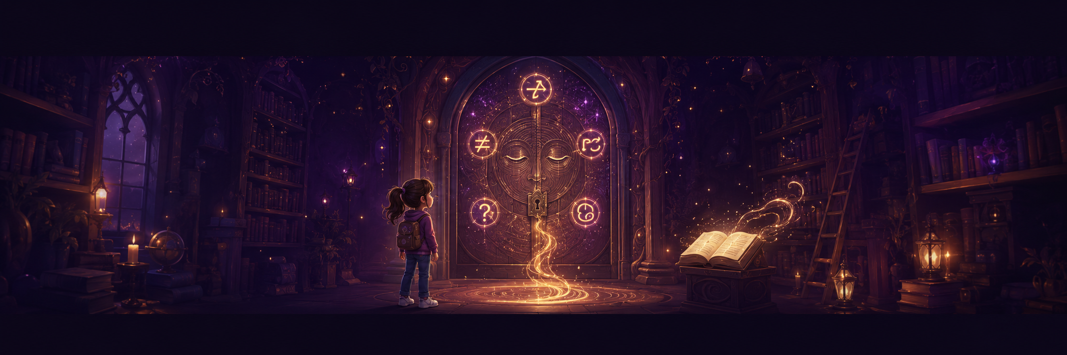 Julia stands before the Conditional Door with five conditional spells lit in her hands — click to enlarge.
