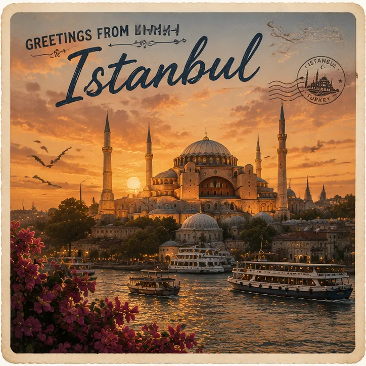 Greetings from Istanbul · Hagia Sophia at sunset.