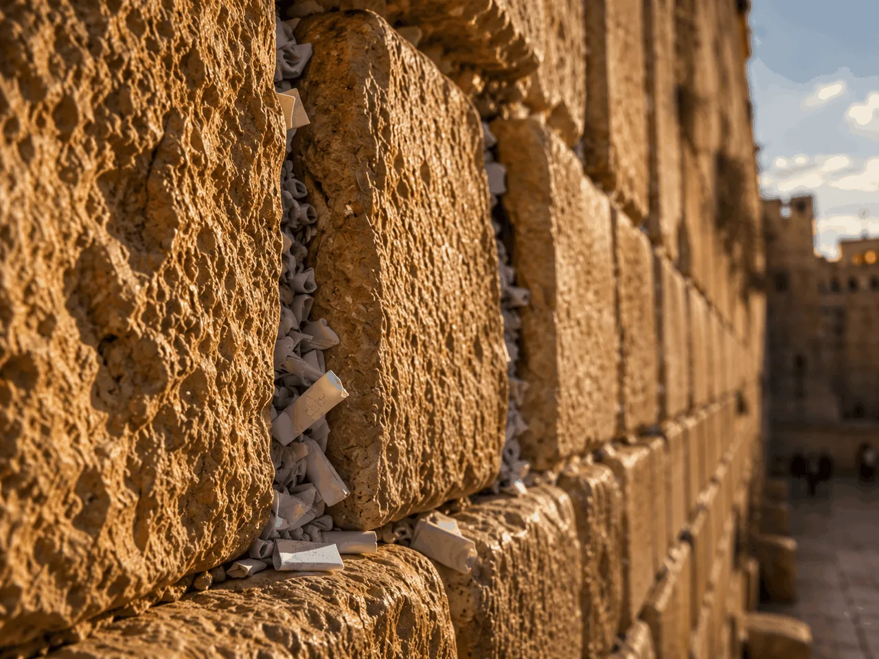 Western Wall with prayer notes