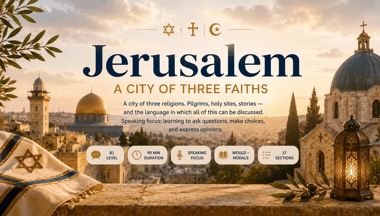 Jerusalem — A City of Three Faiths · B1 Level · 90 min · Speaking focus · Would · Modals · 20 sections