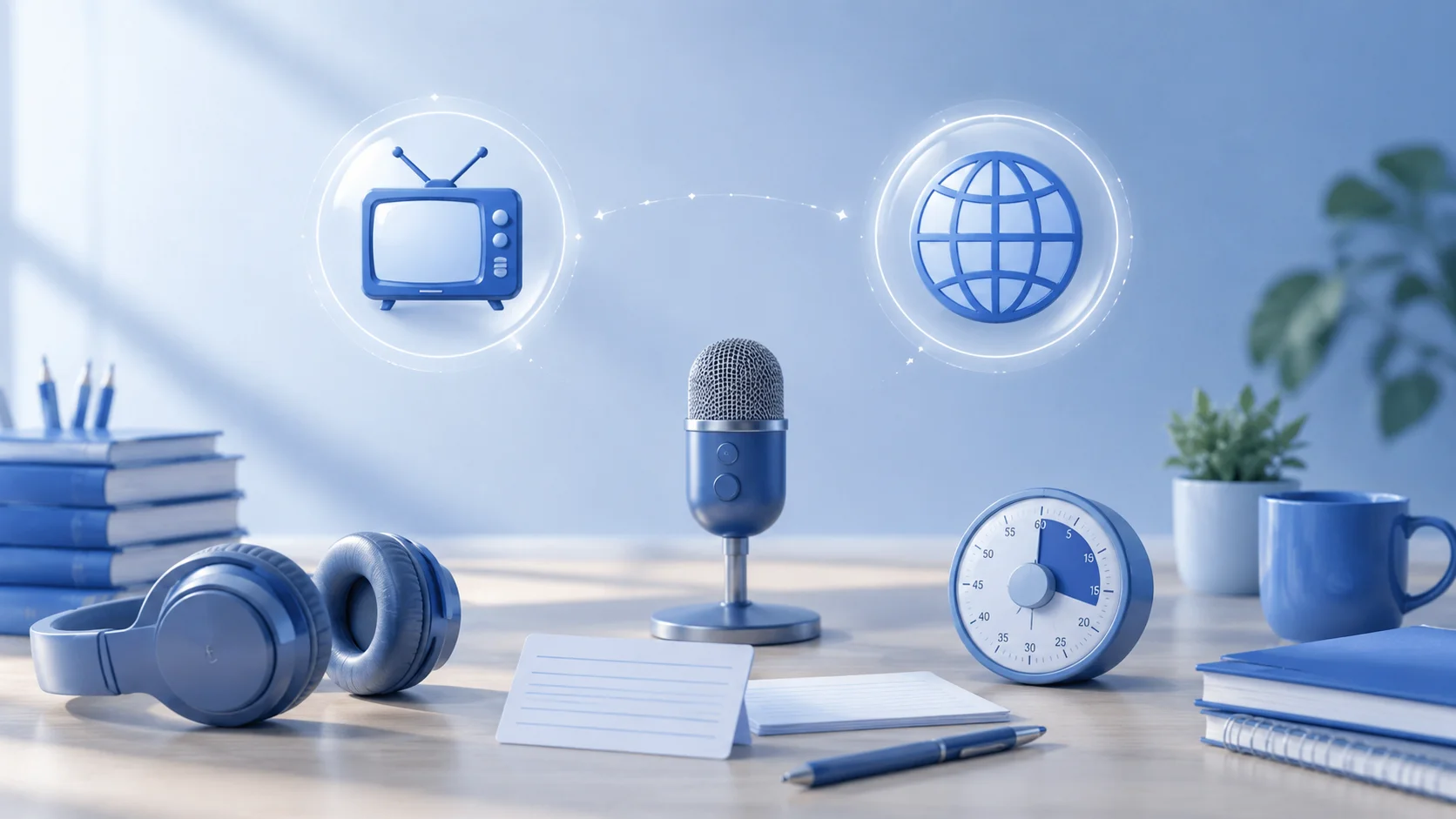 TV, globe, microphone and clock — free-time icons