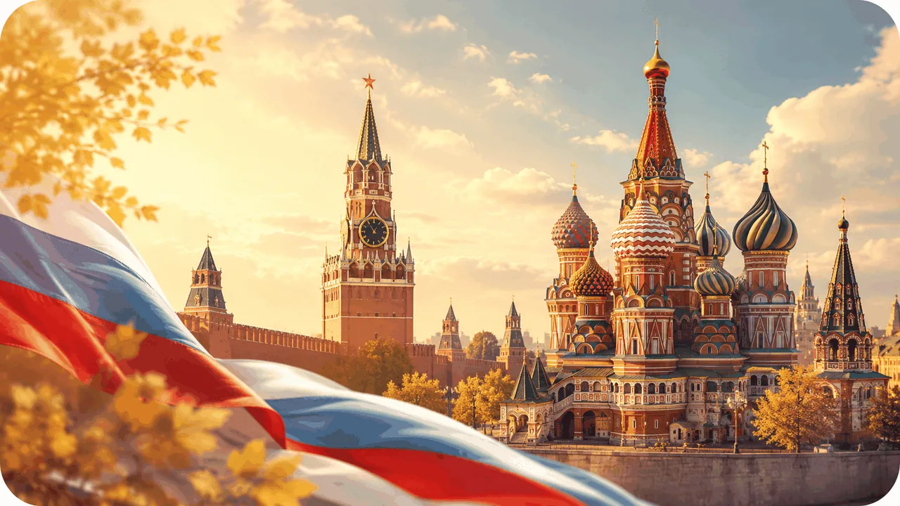 Kremlin · Saint Basil's Cathedral · Russian flag · golden autumn