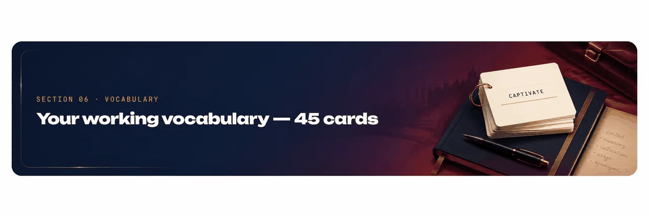 Section 06 · Vocabulary — Your working vocabulary — 45 cards