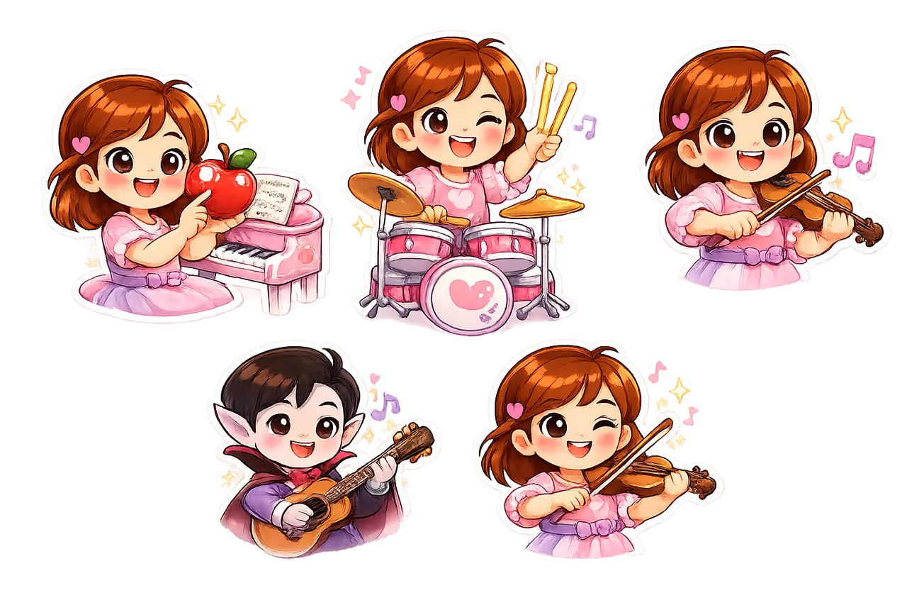 Julia and vampire playing music