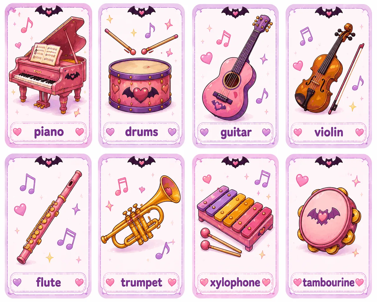 Music instruments cards