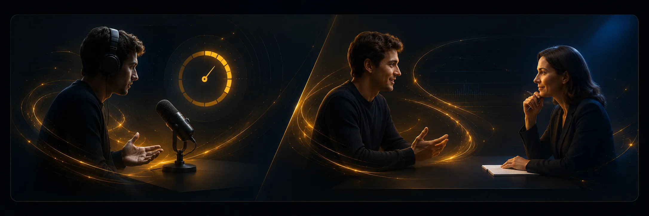 Mic-drill split screen: alone and with interviewer